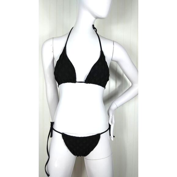 Textured Diamond Bikini set size medium black triangle bra - Picture 2 of 6